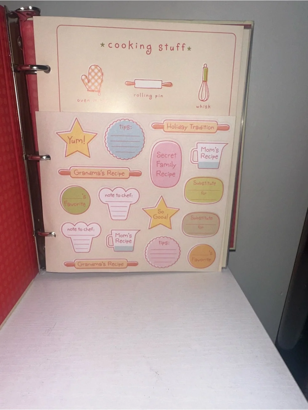Source Unknown Kids Recipe Organizer Binder - Cream & Pink